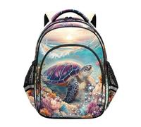 senya Backpack Elementary Middle High School Bookbag for Kids Teens Girls Boys S Dog Goldpattern, Sea Turtle Pearls Coral, M