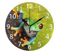senya Red-Eye Tree Frog Design Round Wall Clock, Silent Non Ticking Oil Painting Decorative for Home Office School Clock Art