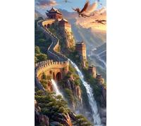Senyanr 5D Large Diamond Art Painting Kits for Adults Chinese-Style Architecture,30x70cm/12x28inch DIY Round Full Drill Picture,Large Crystal Art kit for Adults,Cross Stitch Embroidery Canvas Kits