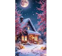 Senyanr 5D Large Diamond Art Painting Kits for Adults Snowy Night Cabin,100x210cm/40x83inch DIY Round Full Drill Picture,Large Crystal Art kit for Adults,Cross Stitch Embroidery Canvas Kits