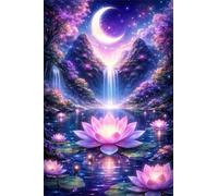 Senyanr 5D Pink Lotus Diamond Painting Kits for Adults, Night Diamond Art Kits for Beginners, Square Full Drill DlY Crystal Embroidery Paint with Diamonds Craft kit for Home Wall Decor 25x45cm