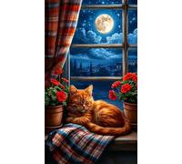 Senyanr Large Round Drill Diamond Painting Kits,Moon City Cat DIY Big Diamond Painting 100x210cm,5D Diamond Art Kits for Adults,Crystal Rhinestone Arts and Crafts,Home Wall Decor Gift