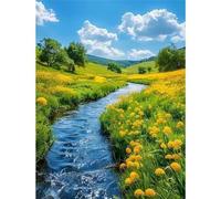 Senyanr Meadow River Paint by Numbers for Adults Frameless,DIY Paint by Numbers Kits on Canvas for Children,Color Oil Painting Kit Acrylic Pigment Drawing Paintwork for Home Wall Decor 40x50cm