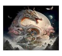 Senyanr Paint by Numbers,DIY Moon Dragon Paint by Numbers Kits for Adult with Acrylic Pigment and Brushes,Canvas Oil Painting Art Craft for Home Decor 30x40cm/Framed