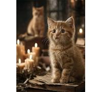 Senyanr Paint by Numbers for Adults Candle Cat,Paint by Numbers Canvas Kits,DIY Oil Painting Kits with Brushes Acrylic Pigment Drawing Paintwork for Home Decor 60x75cm(Frameless)