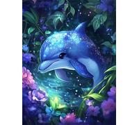 Senyanr Paint by Numbers Kits for Adults Frameless Dolphin Leaves,Painting by Numbers On Canvas for Beginner,DIY Color Acrylic Paints Oil Painting Art Crafts for Home Wall Decor Gift 50x65cm