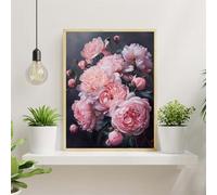 Senyanr Pink Peony Paint by Numbers for Adults with Frame,DIY Flower Paint by Numbers Kits on Canvas for Children with Acrylic Pigment Drawing Paintwork for Home Wall Decor 30x40cm