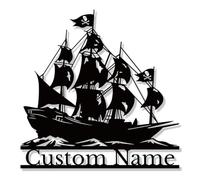 Senyer Custom Pirate Ship Metal Wall Art, Personalized Pirate Ship Name Sign,Decoration For Room, Personalized name metal decoration (Style-5)