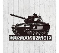 Senyer Custom US Soldier Military Tank Metal Wall Art,Personalized Army Tank Name Sign,Personalized American Army Tank Name Sign,Home Decor Veteran Patriotic Decoration (Style-1)
