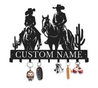 Senyer Personalized Cowboy Metal Key Rack & Coat Hook Rack, Custom 10-24 Inch Holder, Set of 4-10 Hooks for Light Jackets, Hats & Small Tools, Rustic Entryway Organizer (Style-5)
