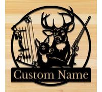 Senyer Personalized Deer Head Metal Wall Art,Personalized Deer Head and Gun Metal Wall Art,Custom Last Name Signs for Home (Style-2)