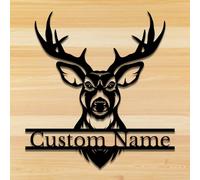 Senyer Personalized Deer Head Metal Wall Art,Personalized Deer Head and Gun Metal Wall Art,Custom Name Signs for Home (Style-5)