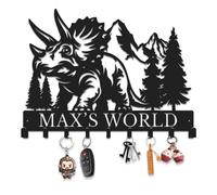 Senyer Personalized Dinosaur Metal Key Rack & Coat Hook Rack, Custom Design, 10-24 Inch, Set of 4-10 Hooks for Hats & Small Tools, Kids Bedroom Entryway Organizer (Style-1)