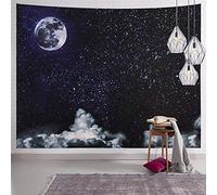SENYYI Moon Stars Wall Tapestry Wall Hanging Outer Space and Galaxy Tapestry Night Sky with White Cloud Home Decor for Room (70.9 x 92.5 inches)