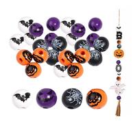 SENZZ Halloween Beads for Jewellery Making | 120 Pieces Pumpkin Ghost Beads Wooden Craft Beads 16 mm, Beads for Halloween Bracelets, Wooden Beads, Loose Beads for