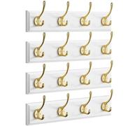 Seocry Coat Rack Wall Mount, 4 Pack 16.5 Inches Wall Hook Rack, White Coat Hanger Wall Mount with Gold Hooks for Backpack, Hat, Towel, Key, Door, Entryway(White Gold, 16.5 Inches)