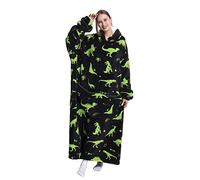 Seogva Extra Long Wearable Blanket Hoodie, Oversized Sweatshirt for Women and Men, Super Warm Cozy Giant Hooded, Thick Flannel with Sleeves Pocket (Green Dinosaurs)