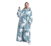 Seogva Extra Long Wearable Blanket Hoodie, Oversized Sweatshirt, Super Warm and Cozy Giant Hooded Blanket with Sleeves and Giant Pocket (Polar Bears), One Size