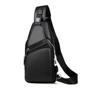 Seoky Rop Men Leather Sling Bag Purse Waterproof Crossbody Chest Bag Sling Backpack with USB Charging Port One Shoulder Bag, Black, One Size