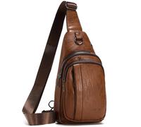 Seoky Rop Men Sling Bag Anti Theft Shoulder Bag Small Leather Crossbody Sling Backpack with USB Charge Port, Light Brown-1, One Size, Sling Backpacks