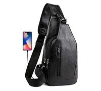 Seoky Rop Men Sling Bag Anti Theft Shoulder Bag Small Leather Crossbody Sling Backpack with USB Charge Port, Black, One Size, Compact