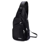 Seoky Rop Men Women Sling Backpack Nylon Water Resistant Shoulder Chest Crossbody Sling Bag with USB Charging Port, Black, One Size, Sling Backpacks