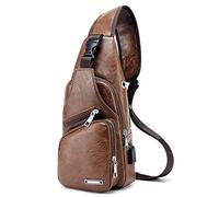 Seoky Rop Men's Sling Bag Small Chest Crossbody Shoulder Bag with USB Charging Port, Brown, One Size, Sling Backpacks