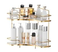 Seoneiro 2-Tier Corner Bathroom Counter Cosmetic & Skincare Organizer, Kitchen Spice Corner Storage Shelf