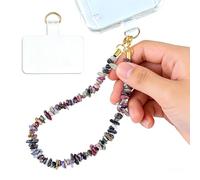 Seople Natural Stone Beaded Healing Phone Charm,Detachable Anti Theft Hands Free Cell Phone keychain Wrist Strap lanyard with Tether Tab (Tourmaline)