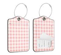 Seorsok 2Pcs Luggage Travel Tags for Suitcases,Cute Checkered PU Leather Name Tag with Privacy Cover&ID Label Address Card and Durable Metal Ring Suitable for Women Handbags Backpack,Light Pink Grid