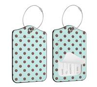 Seorsok 2Pcs Luggage Travel Tags for Suitcases,Cute Khaki Polka Dots PU Leather Name Tag with Privacy Cover&ID Label Address Card and Durable Metal Ring Suitable for Women Handbags Backpack,Lake Blue