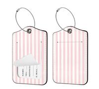 Seorsok 2Pcs Luggage Travel Tags for Suitcases,Cute Striped PU Leather Name Tag with Privacy Cover&ID Label Address Card and Durable Metal Ring Suitable for Men Women Handbags Backpack,Pink