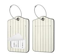 Seorsok 2Pcs Luggage Travel Tags for Suitcases,Cute Striped PU Leather Name Tag with Privacy Cover&ID Label Address Card and Durable Metal Ring Suitable for Men Women Handbags Backpack,Beige
