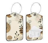 Seorsok 2Pcs Luggage Travel Tags for Suitcases,Floral PU Leather Name Tag with Privacy Cover&ID Label Address Card and Durable Metal Ring Suitable for Men Women Handbags Backpack, Brown Flowers, 2.87