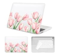 Seorsok Compatible with MacBook Air 13 Inch Case 2022 2021 2020-2018 Release A1932 A2179 M1 A2337,Elegant Pink Blooming Tulip Flower Plastic Hard Case with Transparent Keyboard Cover,Crystal Clear