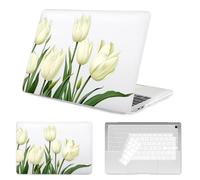 Seorsok Compatible with MacBook Air 13 Inch Case 2022 2021 2020-2018 Release A1932 A2179 M1 A2337,Elegant Blooming White Tulip Flower Plastic Hard Case with Transparent Keyboard Cover,Crystal Clear