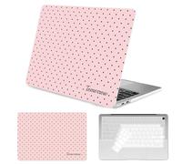 Seorsok Compatible with MacBook Air 13 Inch Case 2022 2021 2020-2018 Release A1932 A2179 M1 A2337 Touch ID,Premium Cream Textured Black Polka Dot Plastic Hard Shell Case with Keyboard Cover,Pink