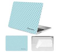 Seorsok Compatible with MacBook Air 13 Inch Case 2022 2021 2020-2018 Release A1932 A2179 M1 A2337 Touch ID,Premium Cream Textured Black Polka Dot Plastic Hard Shell Case with Keyboard Cover,Blue