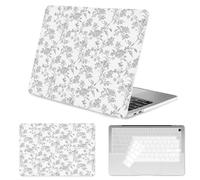 Seorsok Compatible with MacBook Air 13 Inch Case 2022 2021 2020-2018 Release A1932 A2179 M1 A2337 Touch ID,Elegant Sage Grey Flower Plastic Hard Shell Case with Keyboard Cover,Blooming Floral
