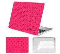 Seorsok Compatible with MacBook Air 13 Inch Case 2022 2021 2020-2018 Release A1932 A2179 M1 A2337 Touch ID,Premium Cream Textured Black Polka Dot Plastic Hard Shell Case with Keyboard Cover,Hot Pink