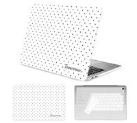 Seorsok Compatible with MacBook Air 13 Inch Case 2022 2021 2020-2018 Release A1932 A2179 M1 A2337 Touch ID,Premium Cream Textured Black Polka Dot Plastic Hard Shell Case with Keyboard Cover,White