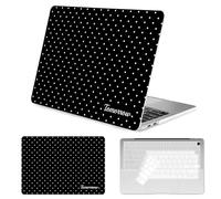 Seorsok Compatible with MacBook Air 13 Inch Case 2022 2021 2020-2018 Release A1932 A2179 M1 A2337 Touch ID,Premium Cream Textured White Polka Dot Plastic Hard Shell Case with Keyboard Cover,Black