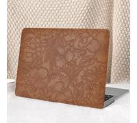 Seorsok Compatible with MacBook Pro 16 inch Case 2024-2021 M4 M3 M2 M1 A3403 A3186 A2991 A2780 A2485,Leaves Flowers Leather Hard Shell Case & Keyboard Cover,Dark Brown Blooming Floral