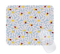 Seorsok Lively Insect&Daisies Pattern Mouse Mat,Premium Textured Mouse Pads for Office Laptop,Washable Square Cute Mousepads with Extended Stitched Edges Non Slip Rubber Base 9.5"x7.8"x0.12" Inch,Blue