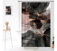 Seorsok Pink Gold Marble Shower Curtain,Marble Luxury Gradient Gold Black Shower Curtain for Bathroom Decor Art Watercolor Paint Texture, Waterproof Washable Fabric Bath Curtain 36x72 Inches