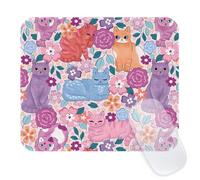 Seorsok Purple Cats & Blooming Floral Mouse Mat,Premium Textured Mouse Pads for Office Laptop,Washable Square Cute Mousepads with Extended Stitched Edges Non Slip Rubber Base 9.5"x7.8"x0.12" Inch