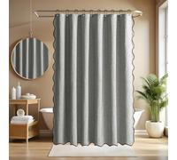 Seorsok Scalloped Design&Black Border Shower Curtain,Linen Textured Shower Curtain with 12 Metal Hooks,Fabric Neutral Thick Cloth,Machine Washable Waterproof Bathroom Decor W72*L72,Grey