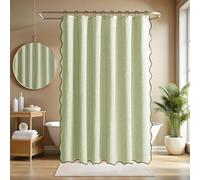 Seorsok Scalloped Design&Black Border Shower Curtain,Linen Textured Shower Curtain with 12 Metal Hooks,Fabric Neutral Thick Cloth,Machine Washable Waterproof Bathroom Decor W72*L72,Green