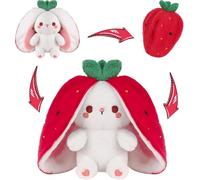 seOSTO Easter Strawberry Bunny Plush Toy 10inch/25cm Cute Plushies Reversible Cuddly Rabbit Gifts for Babies Toddlers Kids Boys Girls, Birthday Presents, Nursery Decor