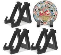 SeoTin Recipe Book Stand for Kitchen Black 8-Inch Plate Stand for Display, Vinyl Record Display Stand, Wooden Plate Holder Stand, Farmhouse Wooden Photo Holder Stand (3Pcs 8-Inch)